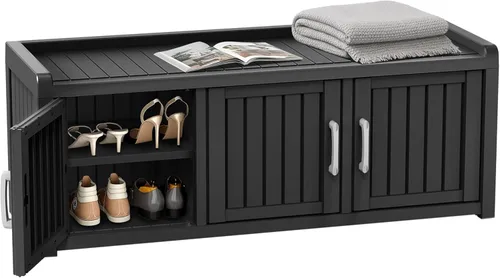 Miniatura 14 de ROJIK Gabinete de zapatos resistente al agua y a los rayos UV, banco de almacenamiento para interior y exterior con estantes ajustables