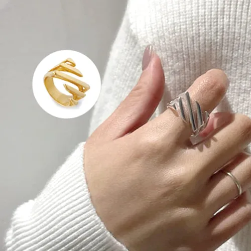 Miniatura 2 de jaizu Anillo de sarga en capas, 2023 nuevo anillo de sarga para mujer, anillo minimalista geométrico asimétrico rectangular para mujer