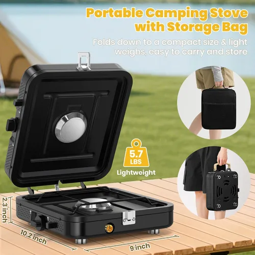 Miniatura 6 de Estufa de propano para camping, 2 quemadores de 20000 BTU, estufa de propano plegable portátil con bolsa de transporte, quemadores de alto calor