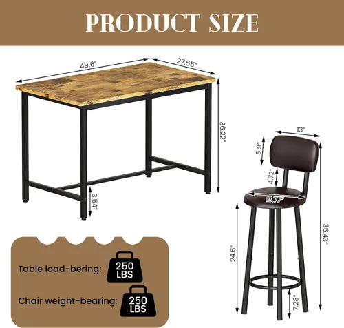 Miniatura 3 de Recaceik Juego de mesa de comedor de 50 pulgadas para 6, juego de mesa de bar de 7 piezas con taburetes tapizados, moderno juego de pub que ahorra