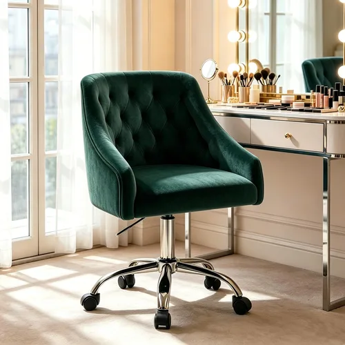 Miniatura 13 de MOJAY Criss Cross Chair, Vanity Chair, Pretty Fancy Desk Chair, Cross Legged Office Chair for Girls, 360°Swivel Height Adjustable Reception Chair