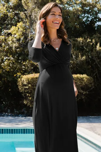 Miniatura 3 de LaClef Vestido de maternidad fruncido con bolsillo para mujer