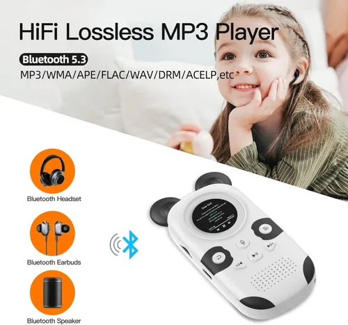 Miniatura 3 de RUIZU Reproductor MP3 de 64GB para Niños, Reproductor de Música Portátil Lindo Panda MP3, Reproductor MP3 para Niños con Bluetooth 5.3, Altavoz