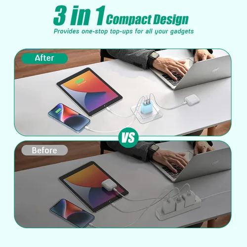Miniatura 4 de Paquete de 2 bloques de cargador para iPhone 17, bloque de cargador USB C de 35 W y 3 puertos de carga rápida, enchufe de pared multipuerto USB C