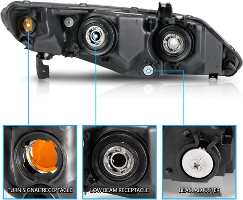Miniatura 6 de AmeriLite JDM - Juego de faros delanteros halógenos de repuesto negros para Honda Civic Sedan 2006-2011 de 4 puertas/híbrido, lado del pasajero