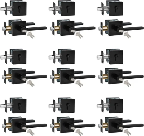Miniatura 40 de Manija de Puerta de Paso (Sin Cerradura), Mango Cuadrado Interior de Servicio Pesado para Pasillo y Closet, Negro Mate, Reversible para Diestros