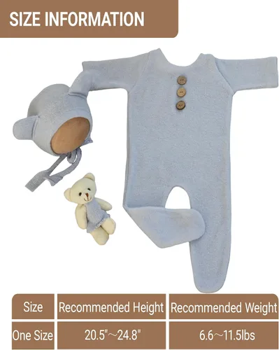 Miniatura 2 de Zeroest Traje de fotografía para recién nacido, accesorios para sesión de fotos de bebé, accesorios de oso para fotos de bebé recién nacido, Azul