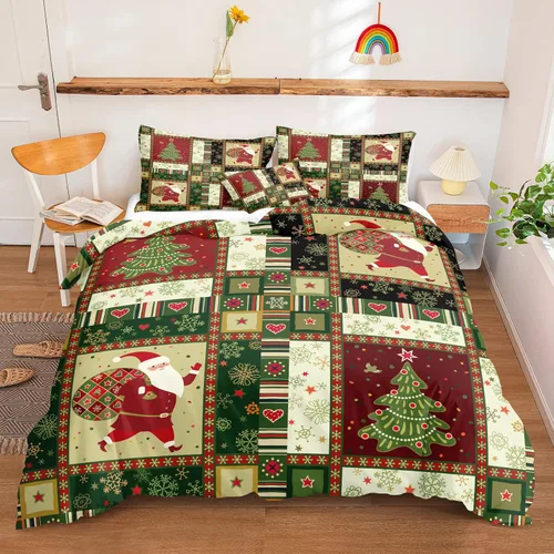 Miniatura 28 de Juego de ropa de cama de Navidad con funda de edredón de copos de nieve, color blanco y rojo, con estampado navideño, juego de ropa de cama festiva