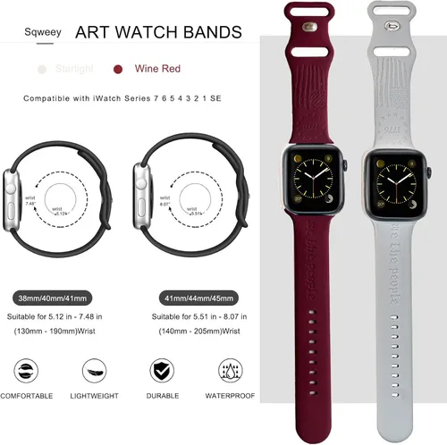 Miniatura 3 de 2 correas grabadas compatibles con Apple Watch Band 1.732 in 1.575 in 1.772 in, correa deportiva de silicona para mujeres y niñas, correa deportiva