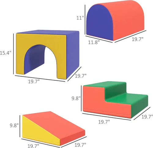 Miniatura 7 de Qaba Juguetes de escalada para niños pequeños y niños, juego de espuma suave y seguro de 4 piezas fácil de limpiar para gatear o deslizarse, surtido