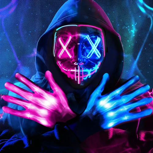Miniatura 10 de Máscara de luz LED de Halloween, máscara brillante de miedo para disfraces de cosplay, festivales, suministros de fiesta de carnaval, regalos Verde