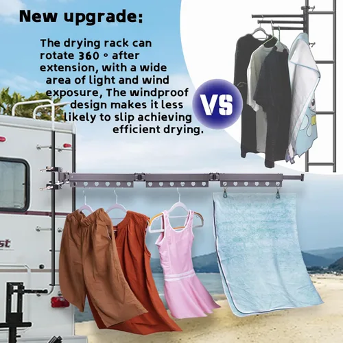 Miniatura 2 de Tendedero de ropa para caravana mejorado, colgador telescópico de lavandería trapezoidal de 50 pulgadas, aluminio de aviación, plegable y resistente