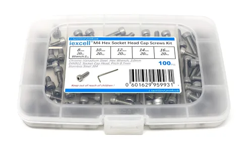 Miniatura 156 de iexcell 25 piezas M4 x 60/65/70/75/3.150 in paso de rosca 0.028 in acero inoxidable 304 cabeza hexagonal Tornillos Tornillos surtido Kit