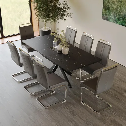 Miniatura 24 de Mesa de comedor de mármol para 4-8, mesa de comedor extensible de 62.4 a 78.15 pulgadas, mesa de cocina moderna, mesa rectangular que ahorra espacio