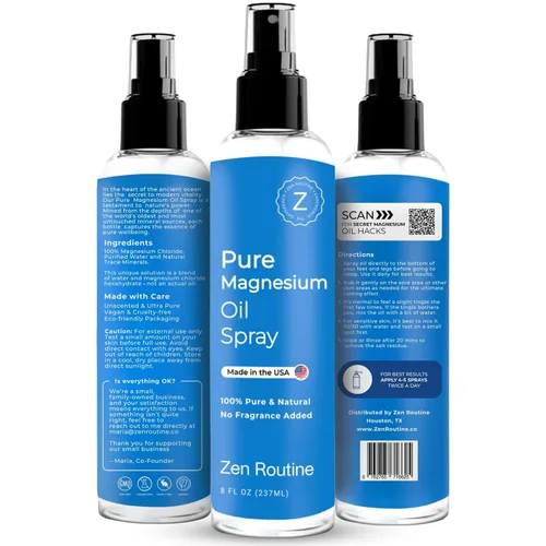 Miniatura 7 de Zen Routine Spray de aceite de magnesio puro + loción corporal con manteca de karité, cloruro de magnesio tópico para calambres en las piernas