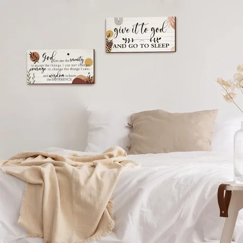 Miniatura 5 de Chunful 2 piezas de decoración de pared para dormitorio, cartel "Give It to God and Go to Sleep", cartel de oración de serenidad, arte de pared