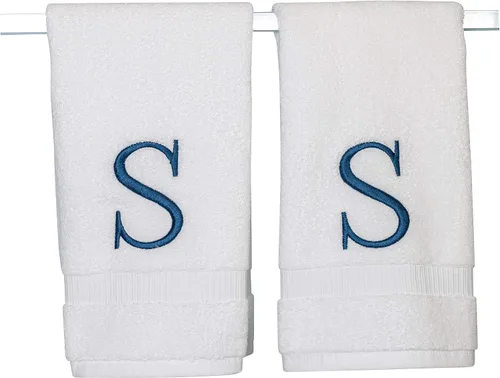 Miniatura 121 de Toalla de mano con inicial beige para baño, toalla bordada decorativa de calidad de hotel de lujo con monograma para tocador, spa, certificado