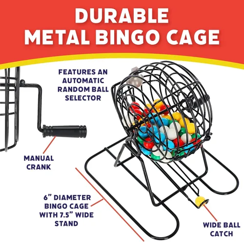 Miniatura 2 de Popular Playthings Juego de bingo de lujo, jaula de metal con tarjetas reutilizables y fichas de marcador, juego de mesa para adultos y niños, 18