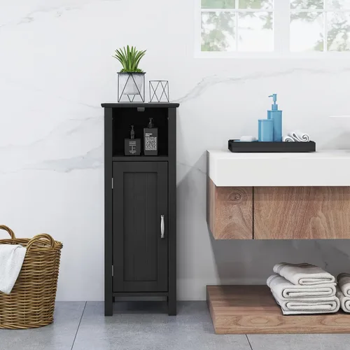 Miniatura 4 de COSTWAY Bathroom Storage Cabinet, Freestanding Narrow Storage Organizer with Open Shelf & Adjustable Shelf, Small Slim Floor Cabinet for Bathroom