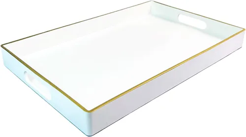 Miniatura 9 de Bandeja decorativa azul para mesa de café, bandeja de servir redonda de plástico con cuentas para encimera de cocina, otomana, sala de estar, (13")