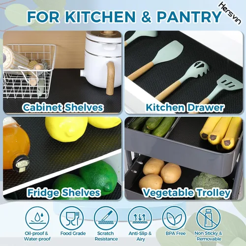 Miniatura 7 de Hersvin Revestimientos para estantes, alfombrillas de cajón de cocina de 12 pulgadas x 20 pies, protector de armario de EVA no adhesivo, forro