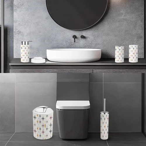 Miniatura 4 de Juego de accesorios de baño, 6 piezas vintage de mediados de siglo de los años 50, moderno y simétrico curvado, soporte para cepillos de dientes