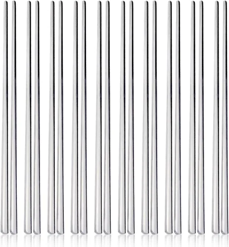 IQCWOOD - Palillos de metal, 10 pares de palillos planos de acero inoxidable, palillos de metal reutilizables de alta calidad, 8.66 pulgadas para