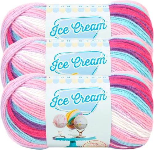 Miniatura 32 de Lion Brand Yarn, Hilo para Bebé Ice Cream para tejer, ganchillo y manualidades, Baseball Nut, 1 paquete, fibra acrílica colorida de peso DK