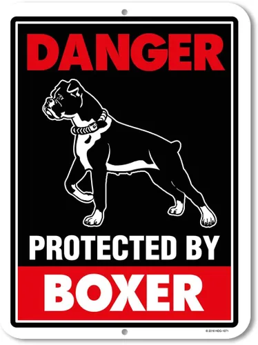 Honey Dew Gifts, Cartel de metal con texto en inglés «Beware of Dog» («Beware of Dog») de «Danger Protected Boxer» («Beware of Dog») de 9 x 12
