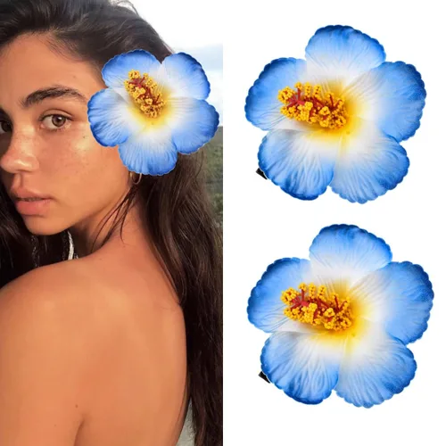 Miniatura 10 de 4 pinzas hawaianas para el cabello de Plumeria Galsang con flores para fiesta en la playa (4 unidades, blanco)