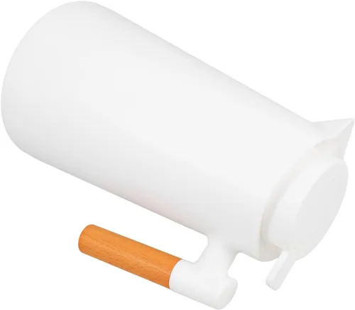 Miniatura 8 de Yardwe Jarra térmica de doble pared aislada al vacío con mango de madera, pequeña jarra aislada para bebidas calientes o frías, mantiene caliente
