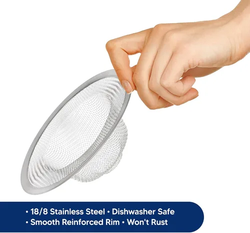 Miniatura 3 de HIC Kitchen Colador de malla para fregadero, acero inoxidable 18/8, 4.5 pulgadas