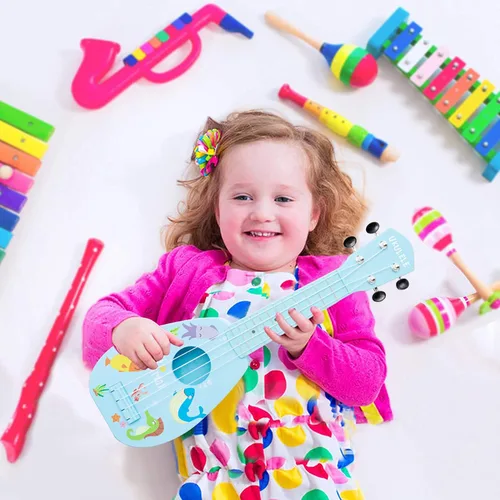 Miniatura 6 de YOLOPARK Guitarra de juguete para niños de 17 pulgadas para niñas y niños, mini guitarra ukelele con 4 cuerdas que mantienen los tonos, puede tocar