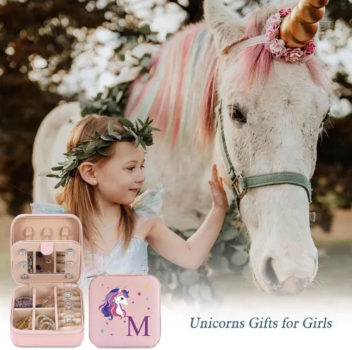 Miniatura 4 de Parima Organizador de joyas de viaje de unicornio Joyero pequeño personalizado para mujer, 4, 5, 6, 7, 8, 9, 10, 11, 12, 13, 14, 15, 16 años, niña