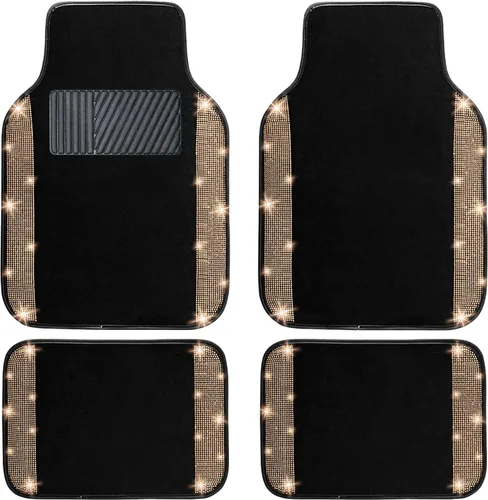 Miniatura 21 de NBTEPEM Juego completo de alfombrillas brillantes para piso de automóvil y funda para volante, ajuste universal para la mayoría de los automóviles