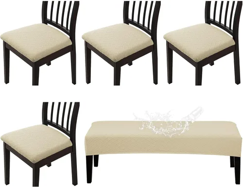 Miniatura 20 de CALBODE Juego de 4 fundas de asiento impermeables para sillas de comedor con funda elástica de tela jacquard, fundas extraíbles y lavables