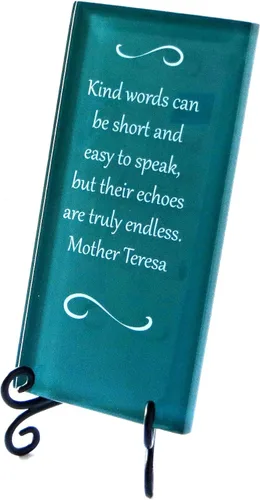 Miniatura 2 de Placa de cristal inspiradora con cita de Madre Teresa: sobre la importancia de la bondad. Agradece a alguien por su aliento hoy. Incluye caballete