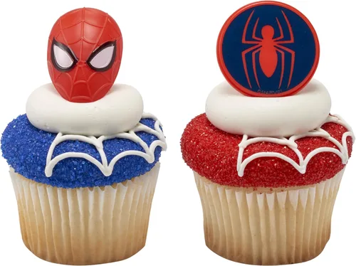 Miniatura 7 de DecoPac Marvel's Spider-Man™ - Anillos de araña y máscara, decoraciones de cupcakes de Spider-Man™, adornos para pasteles rojos y azules seguros