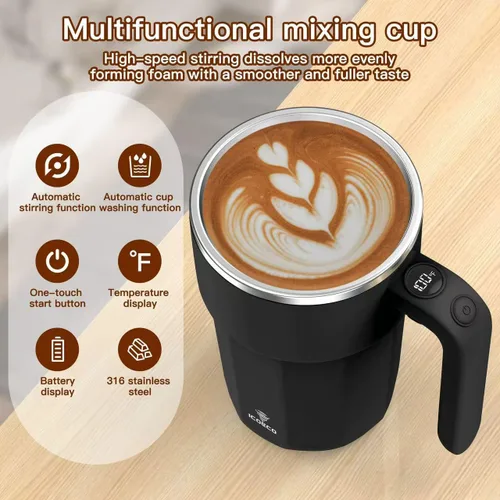Miniatura 2 de Taza mezcladora eléctrica de 12 onzas, recargable, regalo para los amantes del café y uso en la oficina (negro)