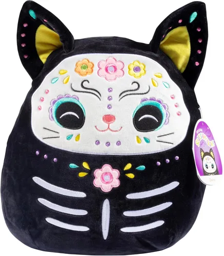 Squishmallows Zelina La Gata del Día de los Muertos de 12 pulgadas - Gatito Negro de Felpa Suave con Diseño de Calavera de Azúcar - Almohada de