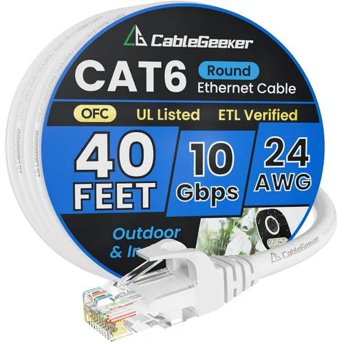 Miniatura 66 de Cable Ethernet Cat 6 de 100 pies, para interiores y exteriores, red de Internet de alta velocidad de 10 Gbps, cable de conexión Ethernet plano