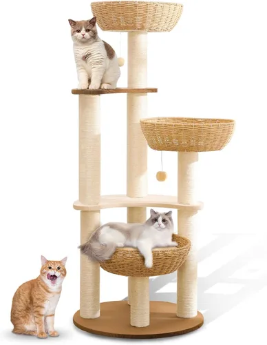 Miniatura 11 de Árbol moderno para gatos de interior con postes rascadores de cuerda de sisal, condominio tejido a mano y percha superior, nido de cápsula espacial