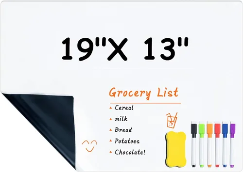 Miniatura 9 de M&G Pizarra magnética de borrado en seco para refrigerador, pizarra blanca de 12 x 8 pulgadas para cocina, juego de pizarra blanca pequeña con 4
