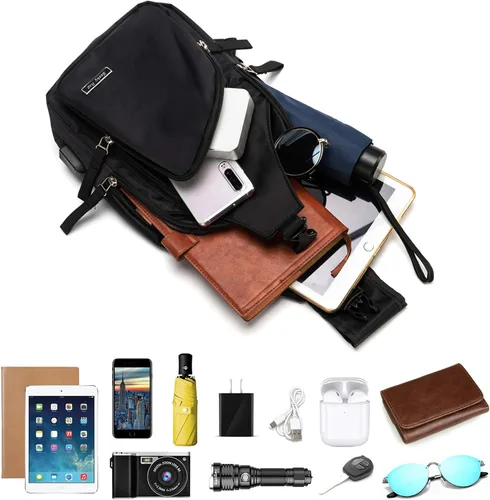 Miniatura 5 de Sling Bag Sling Mochila Crossbody Mochila Pecho Bolso Hombro Puerto Cargador USB, Negro -, Mochila tipo bandolera