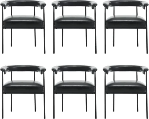 Miniatura 11 de LukeAlon Juego de 2 sillas de comedor de piel sintética, silla de cocina tapizada con respaldo abierto con patas de metal negro, respaldo curvado