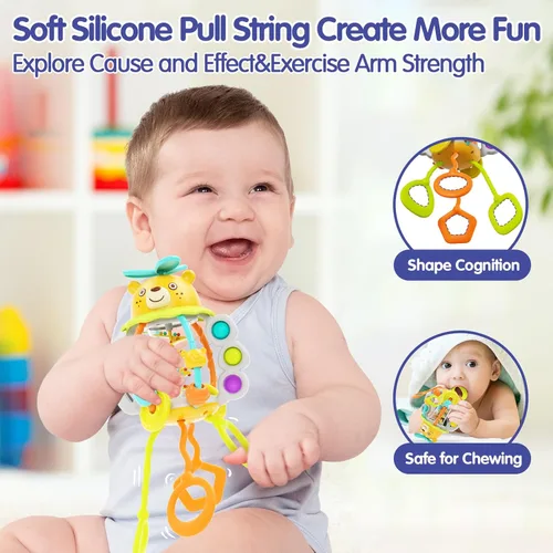 Miniatura 4 de Juguetes Montessori HOLA para niños de 1 año, juguetes para dentición con sonajero para bebés de 0-6 y 6-12 meses, juguetes sensoriales de silicona