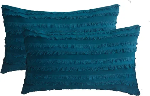 Miniatura 27 de GYROHOME Paquete de 2 fundas de almohada de algodón y lino, fundas de cojín decorativas, diseño de borlas, fundas de cojín modernas con flecos