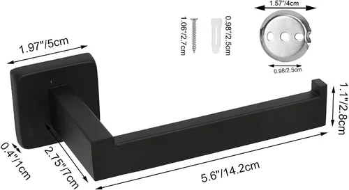 Miniatura 6 de TocTen Soporte de papel higiénico para papel higiénico para papel grande, hecho de acero inoxidable SUS 304 grueso, soporte de pared cuadrado Negro