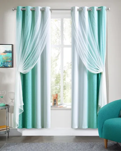 Miniatura 18 de Cortinas 100% opacas con superposición de gasa Mix and Match de doble capa, 54 pulgadas de largo, 2 paneles para dormitorio y sala de estar, azul