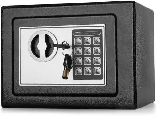 Flexzion Caja fuerte digital pequeña con teclado, caja fuerte para dinero con teclado electrónico, caja de seguridad digital para el hogar, oficina,